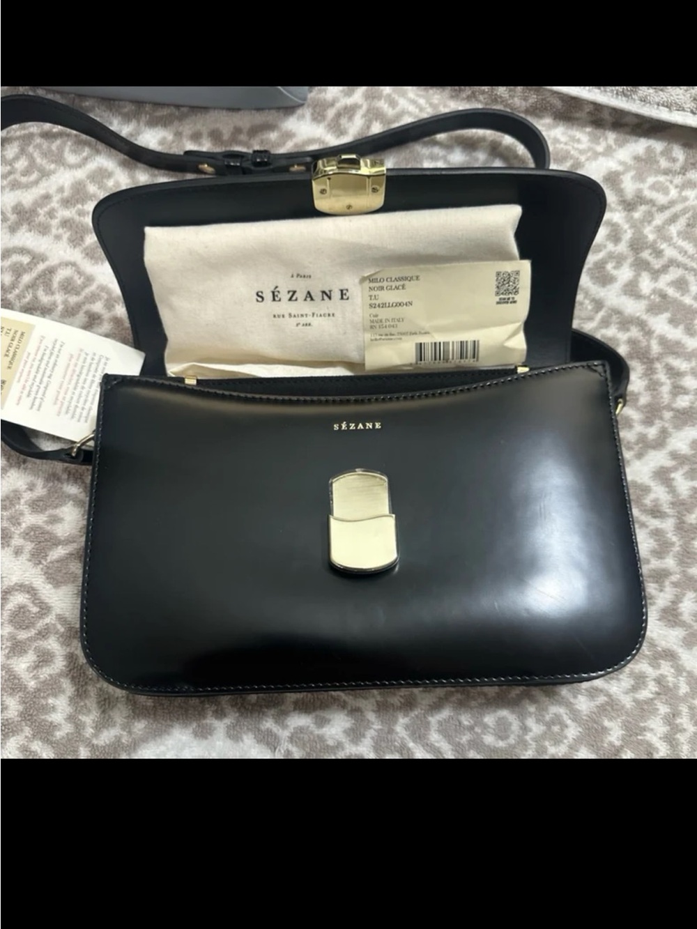 Sezane Black Leather Crossbody with Gold Hardware